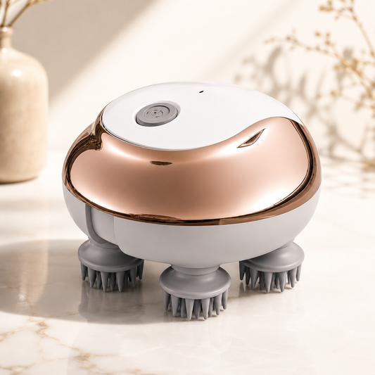 Skin & Strand™ Scalp Massager in rose gold and white finish